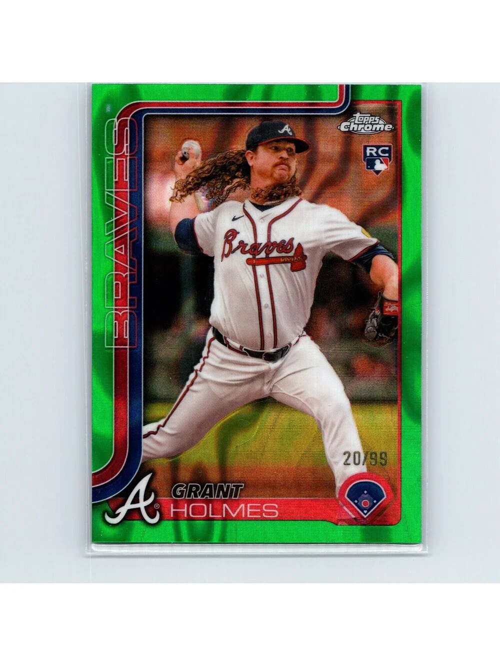 2025 Topps Chrome Grant Holmes Rookie #169 Green Lava #/99 Atlanta Braves